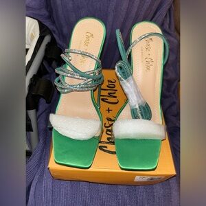 Brand new green satin heels 7.5